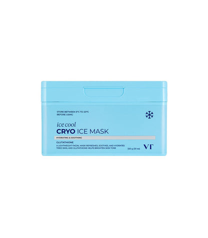 VT CRYO ICE MASK 320g/30ea in light blue container with cooling sensation for refreshing and hydrating skin care benefits