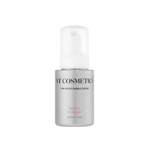 VT Reto Collagen Pink Micro Bubble Serum 70ml in silver bottle designed to reduce fine lines with retinol collagen formula