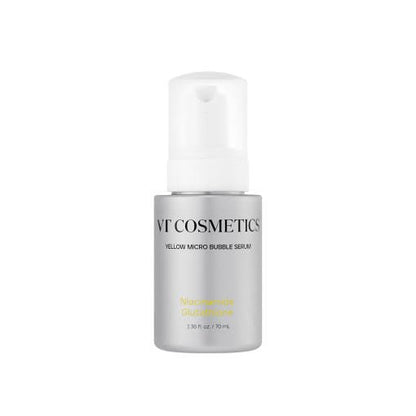 VT Niacinamide Glutathione Yellow Micro Bubble Serum 70ml in silver bottle designed for even tone skincare benefits