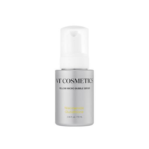 VT Niacinamide Glutathione Yellow Micro Bubble Serum 70ml in silver bottle promoting even skin tone benefits