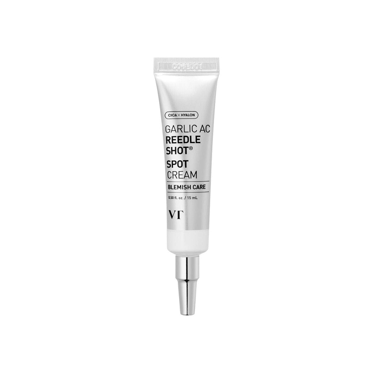 VT Garlic AC Reedle Shot Spot Cream 15ml in silver tube designed for powerful blemish care and targeted skin improvement