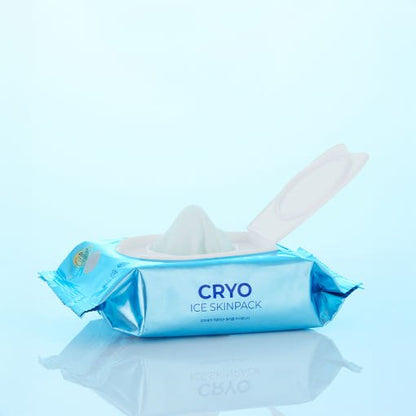 VT CRYO ICE SKINPACK 210g/100ea in light blue packaging with instant cooling skin soothing wipes and a flip-top lid