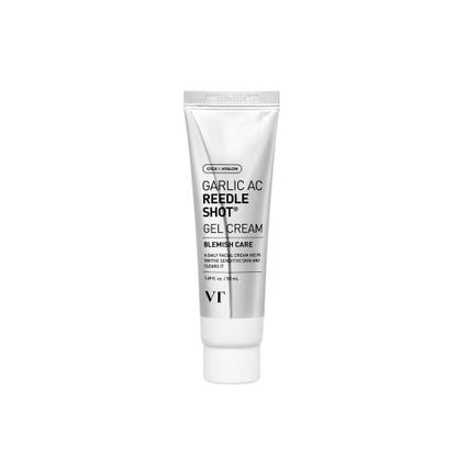 VT Garlic AC Reedle Shot Gel Cream 50ml in silver tube designed for clear complexion and blemish care benefits
