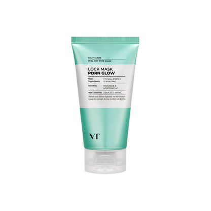 VT PDRN Glow Lock Mask 100ml in mint green tube offering glow lock care with radiance and moisturizing benefits