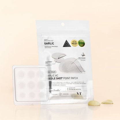 VT Garlic AC Reedle Shot Point Patch 9ea in resealable pouch offering fast healing acne care with garlic extract benefits