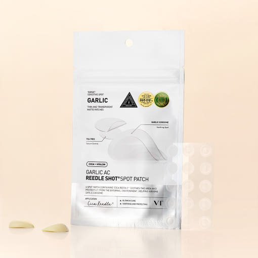 VT Garlic AC Reedle Shot Spot Patch 48ea in white resealable pouch with transparent patches for rapid treatment