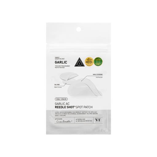 VT Garlic AC Reedle Shot Spot Patch 48ea pack with transparent acne spot patches for rapid treatment and skin care.