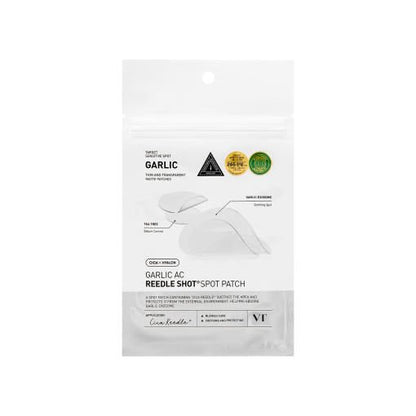 VT Garlic AC Reedle Shot Spot Patch 48ea pack with transparent acne spot patches for rapid treatment and skin care.