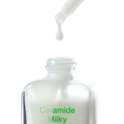[By Wishtrend] Ceramide Milky Ampoule 30ml in a clear bottle with white milky serum and soothing formula benefits
