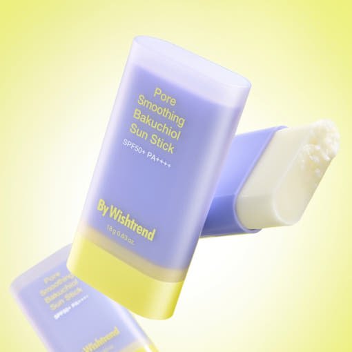 [By Wishtrend] Pore Smoothing Bakuchiol Sun Stick SPF50+ PA++++ 18g in lavender and yellow tube providing UV protection