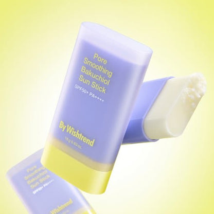 [By Wishtrend] Pore Smoothing Bakuchiol Sun Stick SPF50+ PA++++ 18g in lavender and yellow tube providing UV protection