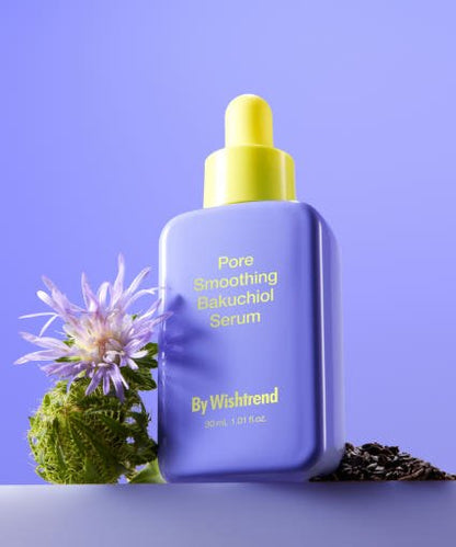 [By Wishtrend] Pore Smoothing Bakuchiol Serum 30ml purple bottle with yellow dropper for effective pore tightening care