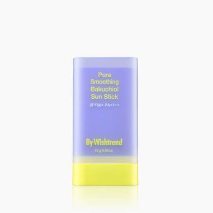[By Wishtrend] Pore Smoothing Bakuchiol Sun Stick SPF50+ PA++++ 18g in pastel purple and yellow packaging with UV protection benefits