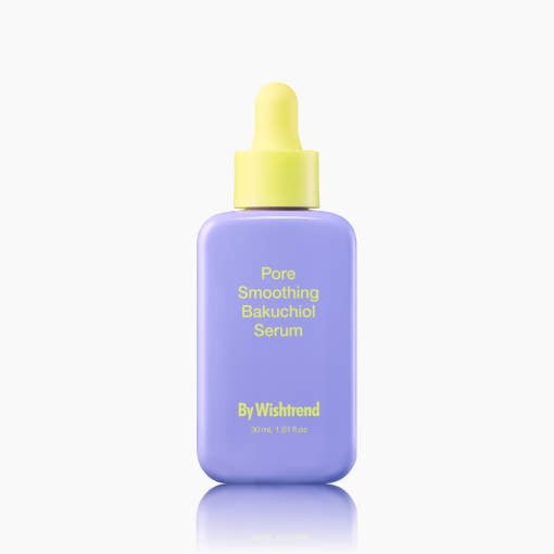[By Wishtrend] Pore Smoothing Bakuchiol Serum 30ml in pastel purple bottle with yellow dropper for pore tightening benefits