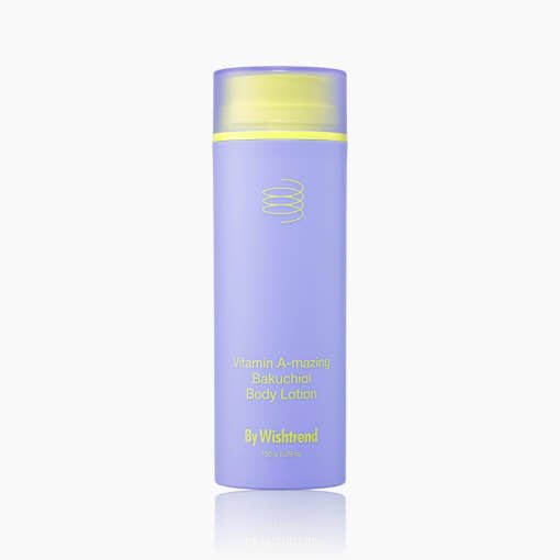 [By Wishtrend] Vitamin A-mazing Bakuchiol Body Lotion 150g in pastel purple bottle with moisturizing formula benefits