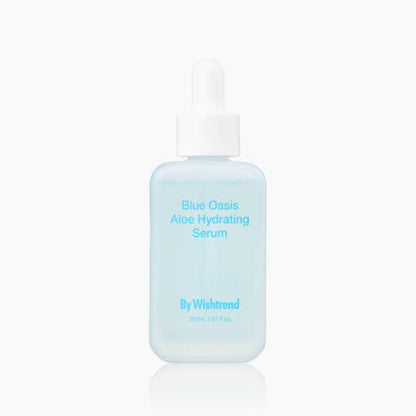 [By Wishtrend] Blue Oasis Aloe Hydrating Serum 30ml in a translucent light blue dropper bottle for enhanced hydration