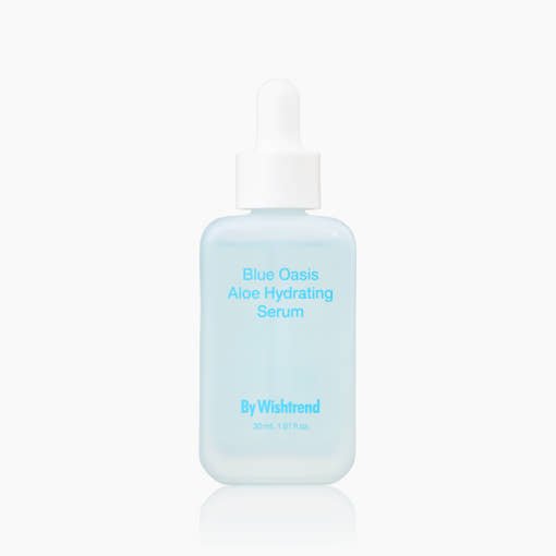[By Wishtrend] Blue Oasis Aloe Hydrating Serum 30ml in light blue bottle with white dropper for enhanced hydration benefits