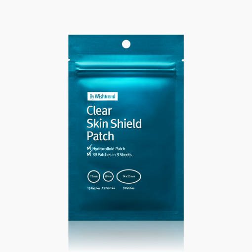 [By Wishtrend] Clear Skin Shield Patch 39 Patches in blue resealable pouch with hydrocolloid protection benefits