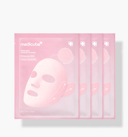 medicube PDRN PINK TENSION UP MASK SET 34g X 4ea with instant lift effect in pink sachets showcasing face mask design