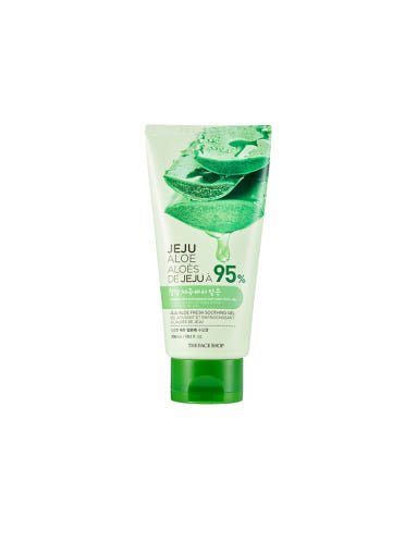 Tube of soothing gel featuring aloe leaf illustration and labeled with 95% aloe content for deep hydration care
