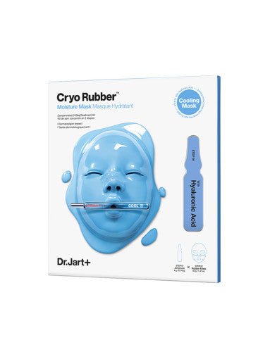 Dr.Jart+ CRYO RUBBER WITH MOISTURIZING HYALURONIC ACID 44ml cooling moisture mask packaging with blue mask face illustration