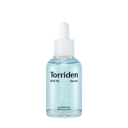 Torriden DIVE-IN Low-Molecular Hyaluronic Acid Serum 70ml bottle with clear blue hydrating serum inside