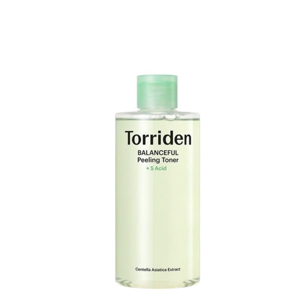 Torriden BALANCEFUL Peeling Toner 250 ml in clear bottle with green cap for gentle exfoliation and skin renewal
