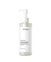 Clear bottle of cleansing oil with white label and pump, designed for gentle makeup removal and pore care