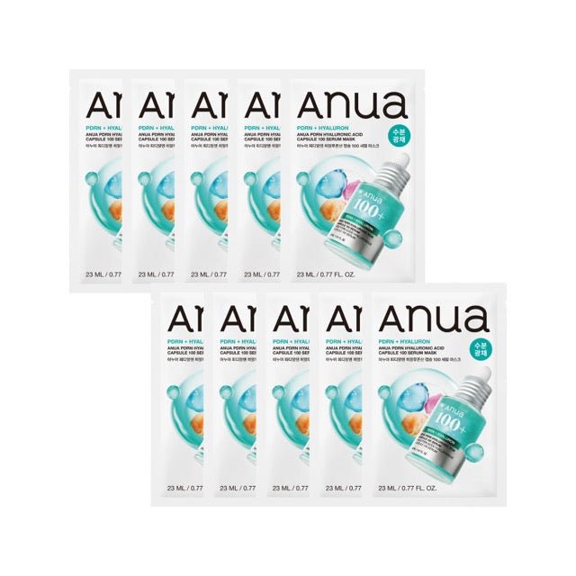 Anua PDRN hyaluronic acid capsule 100 sheet masks in white and teal packaging