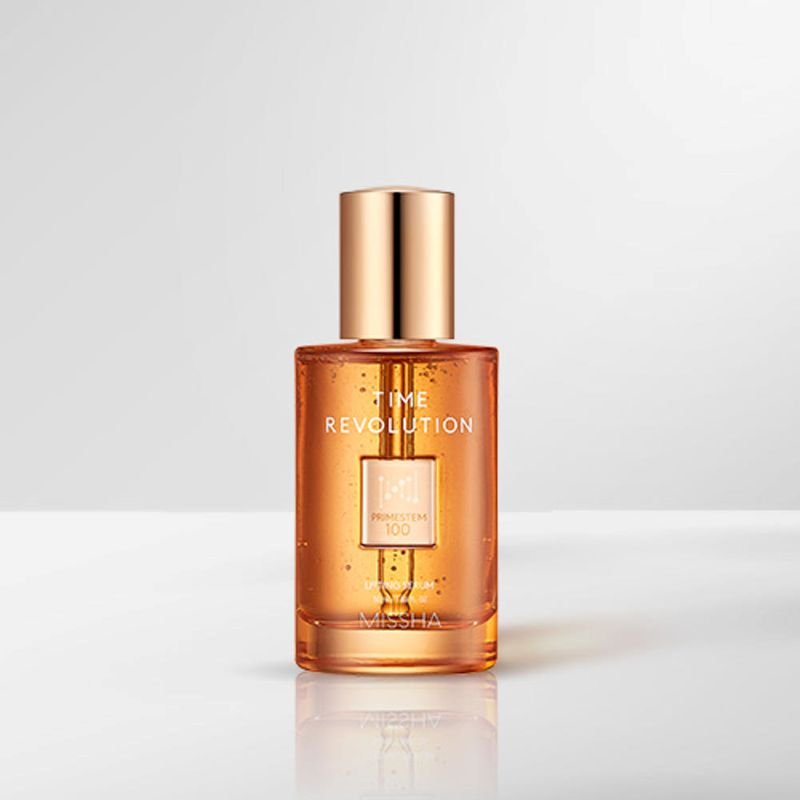 MISSHA Time Revolution Primestem 100 lifting serum bottle with amber formula and gold cap