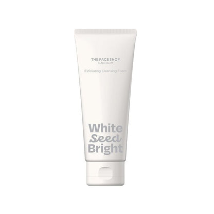 White Seed Bright exfoliating cleansing foam tube from The Face Shop on a white background for brightening skincare